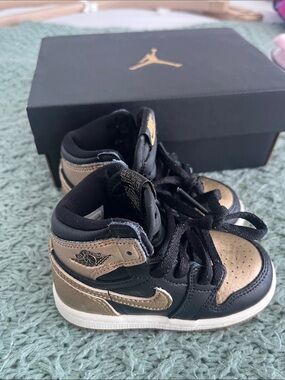 Jordan Kids Black and Gold High-Top Sneakers